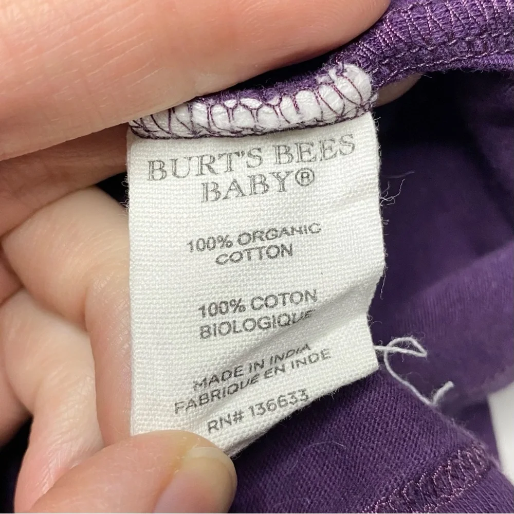 Burt’s Bees Baby Purple Long Sleeve Shirt Organic Cotton Size 0-3M